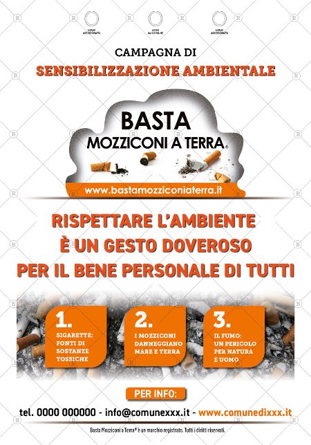 Locandina campagna 'Basta mozziconi a terra'